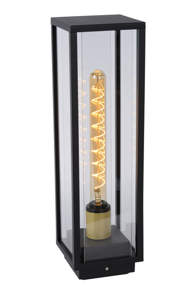 Lucide Laurens outdoor sokkellamp, E27 fitting, IP54 waterproof, Black metal housing with glass diffuser