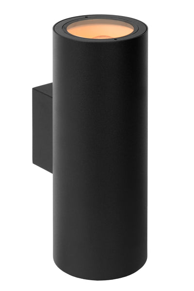 Lucide VOLANTIS Black outdoor wall light, 2xE27, IP54, uplight & downlight, modern aluminum cylinder