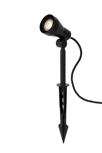 Lucide SPIKE LED garden spotlight, 1x5W GU10 3000K, dimmable, IP54 Black aluminum outdoor light
