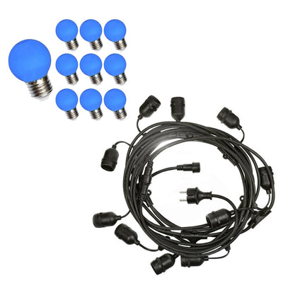 Spectrum LED prikkabel light string 10m with 10x G45 Blue 1W E27 bulbs, IP20 indoor use