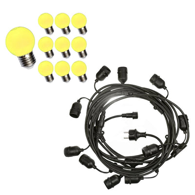 Spectrum LED festoon light string 10m with 10x G45 1W Yellow E27 bulbs, IP20 indoor decorative lighting