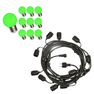 Spectrum prikkabel lichtslinger 10m with 10x LED G45 green bulbs 1W E27 IP20 for parties and garden