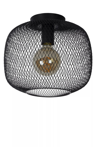 Lucide MESH Deckenleuchte Ø30cm, E27 Fassung, Zylindrisches Metalldesign, Matt schwarze Oberfläche, IP20 Innenbeleuchtung