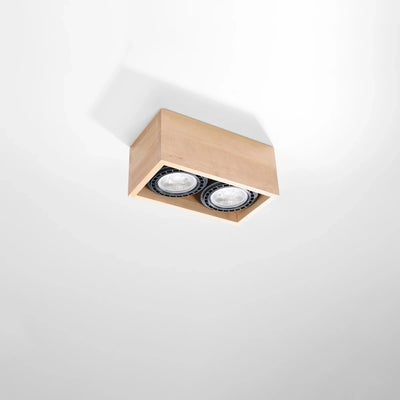 Sollux Lighting QUATRO 2 LED Deckenstrahler Naturholz, IP20, 220-240V, CRI 80, mattgoldenes Aluminium