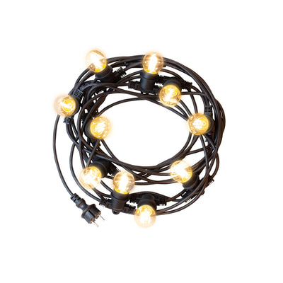 Spectrum LED festoon light chain 5m with 10x E27 sockets, 220-240V, IP20, 3000K, CE RoHS, 5 year warranty