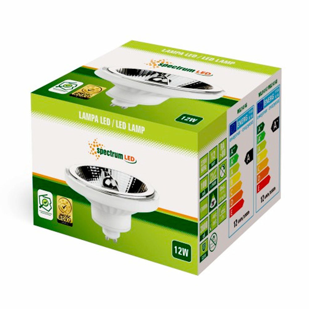 Spectrum LED Spot GU10 AR111 12W 3000K Warm White 800 lumens 20° beam 230V non dimmable