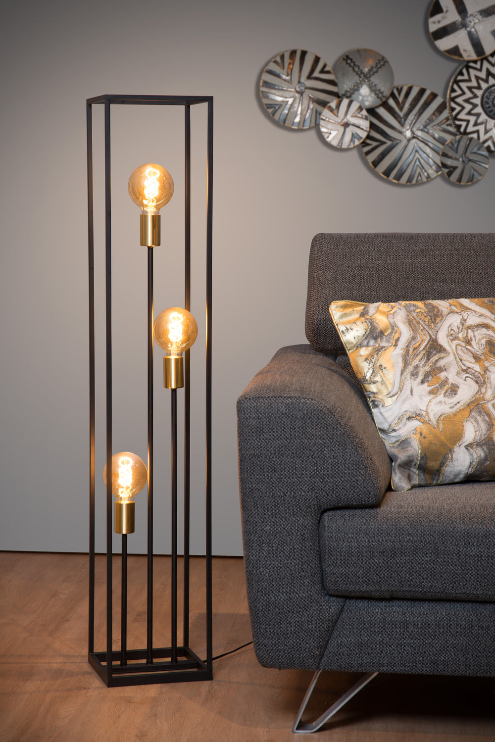 Lucide RUBEN Stehlampe, 3xE27 Fassungen, 220-240V, IP20, Metall Matt Schwarz, Retro-Stil, 1200mm Höhe