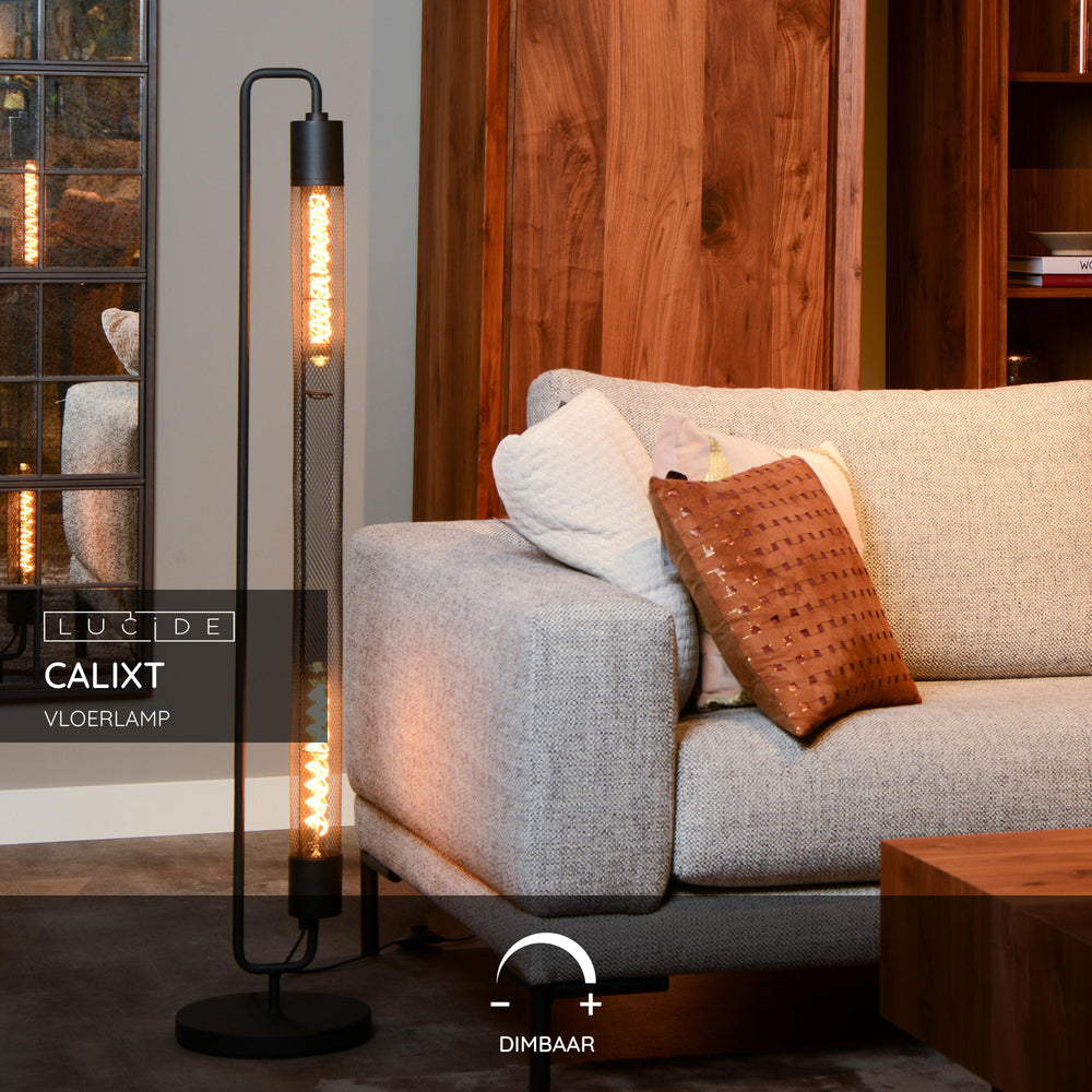 Lucide CALIXT floor lamp, 2xE27 sockets, 220-240V, dimmable, Black metal, modern design, IP20, 1300mm height