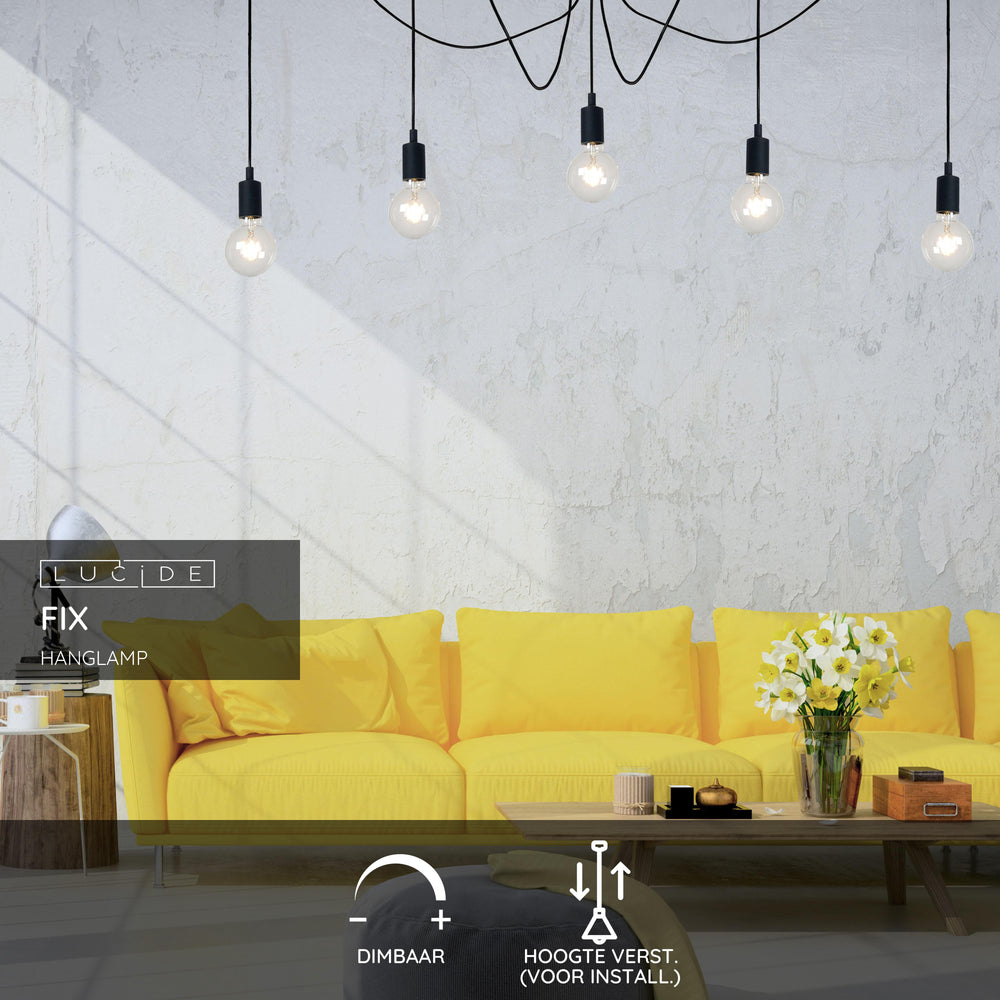 Lucide FIX moderne Hängeleuchte, 5xE27 Fassungen, schwarzes Metall, rundes Design, höhenverstellbar, IP20