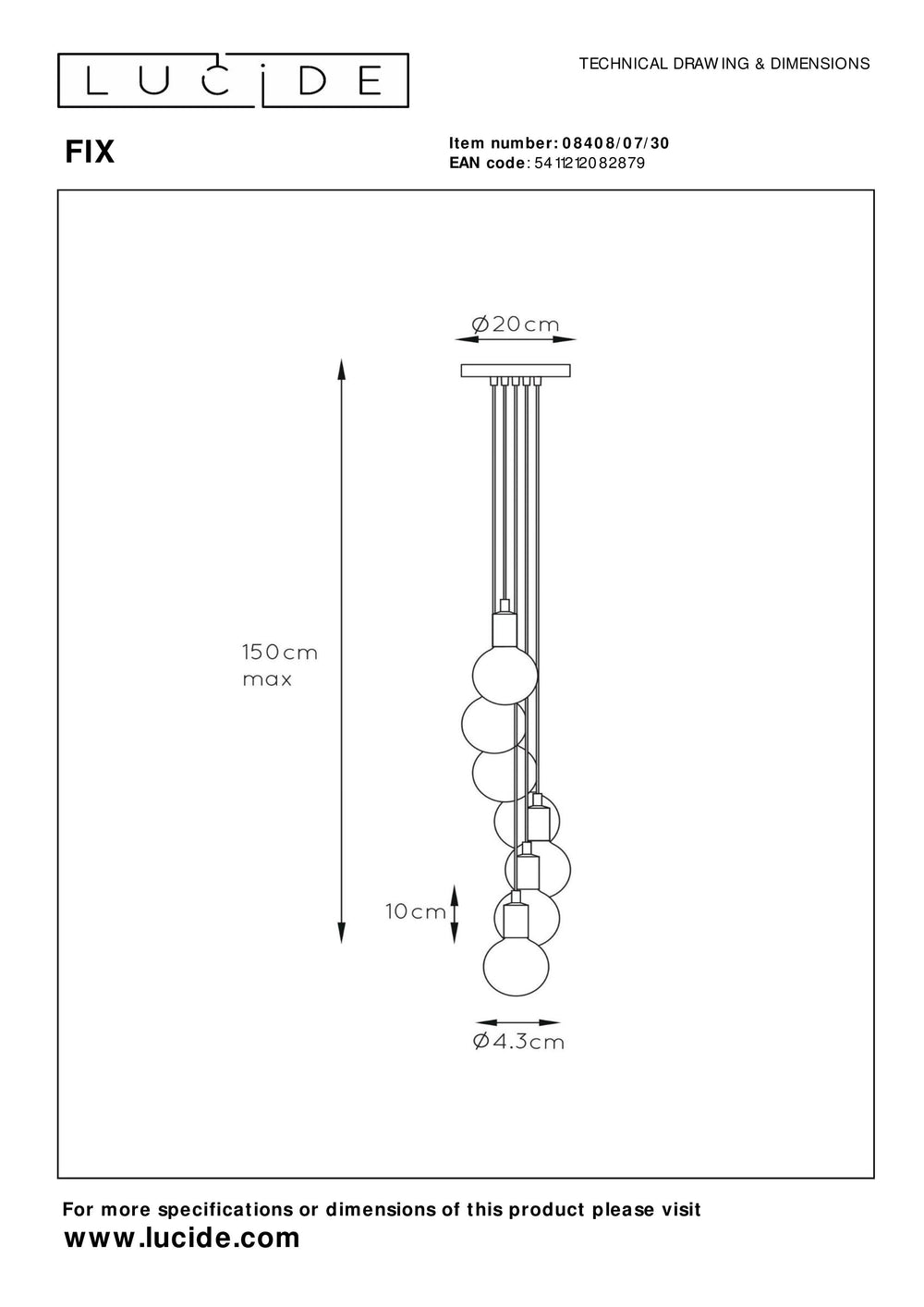 Lucide FIX moderne Hängeleuchte, 7xE27 Fassungen, Schwarzes rundes Metalldesign, höhenverstellbar, IP20, 220-240V