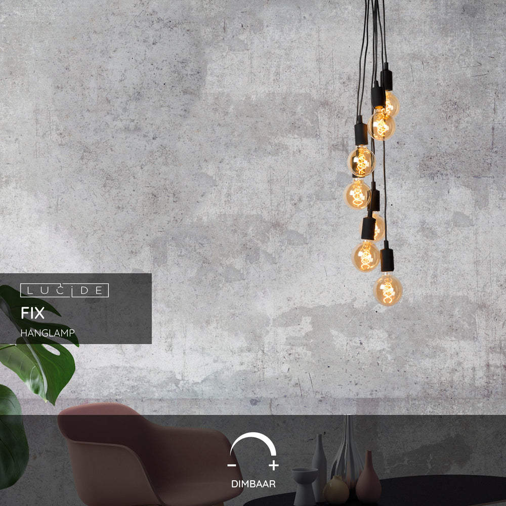 Lucide FIX moderne Hängeleuchte, 7xE27 Fassungen, Schwarzes rundes Metalldesign, höhenverstellbar, IP20, 220-240V