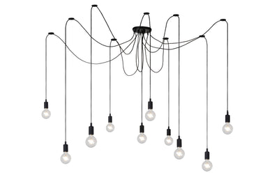 Lucide FIX multi hanging light, 10xE27 sockets, Black metal frame, adjustable height, modern ceiling lamp