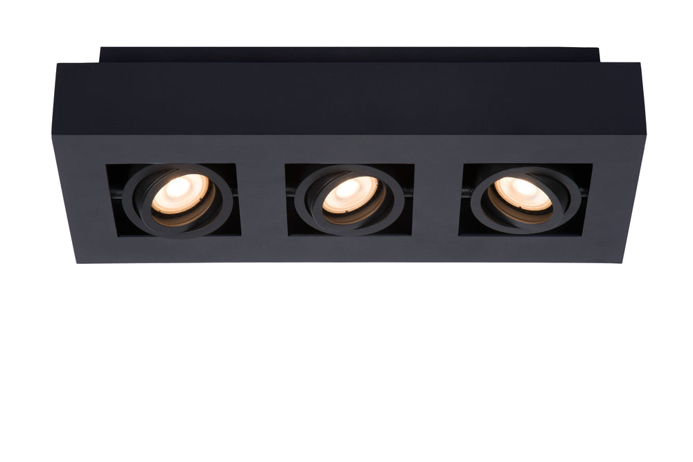 Lucide XIRAX LED ceiling spotlight, 3x5W GU10, dim to warm 2200K-3000K, IP20, Sand Black aluminum