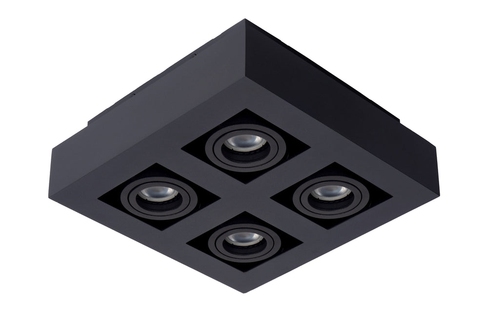 Lucide XIRAX LED-Deckenstrahler 4x5W GU10 dim to warm 2200K-3000K Schwarzes Aluminium modern quadratisch IP20