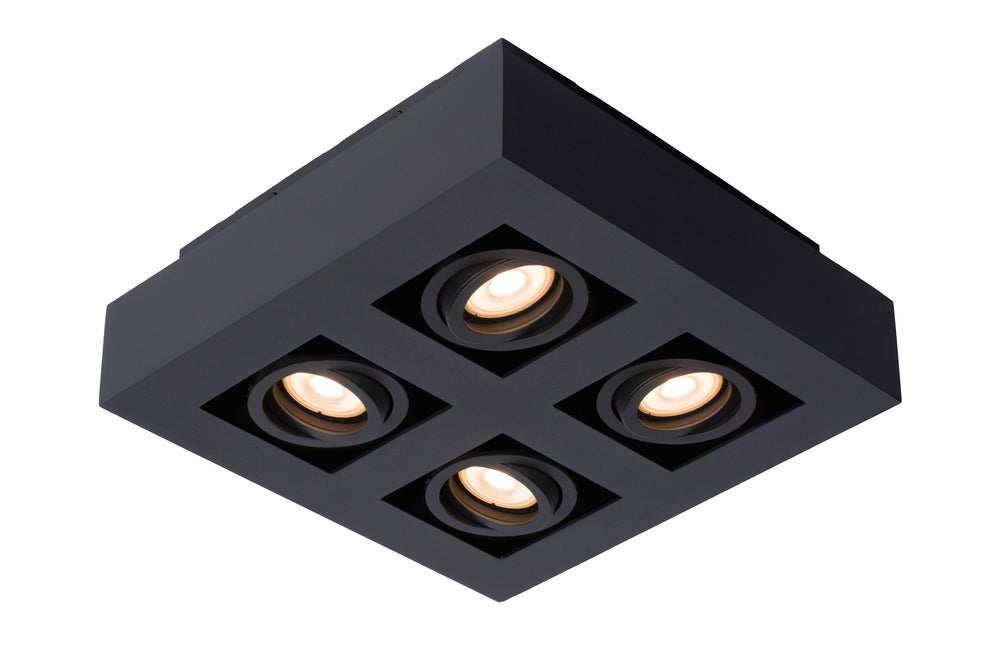 Lucide XIRAX LED-Deckenstrahler 4x5W GU10 dim to warm 2200K-3000K Schwarzes Aluminium modern quadratisch IP20
