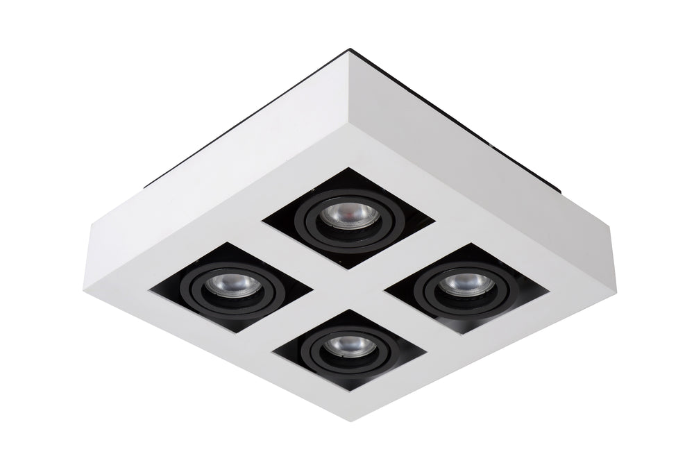 Lucide XIRAX LED ceiling spotlight, 4x5W GU10, dim to warm 2200K-3000K, IP20, square White aluminium