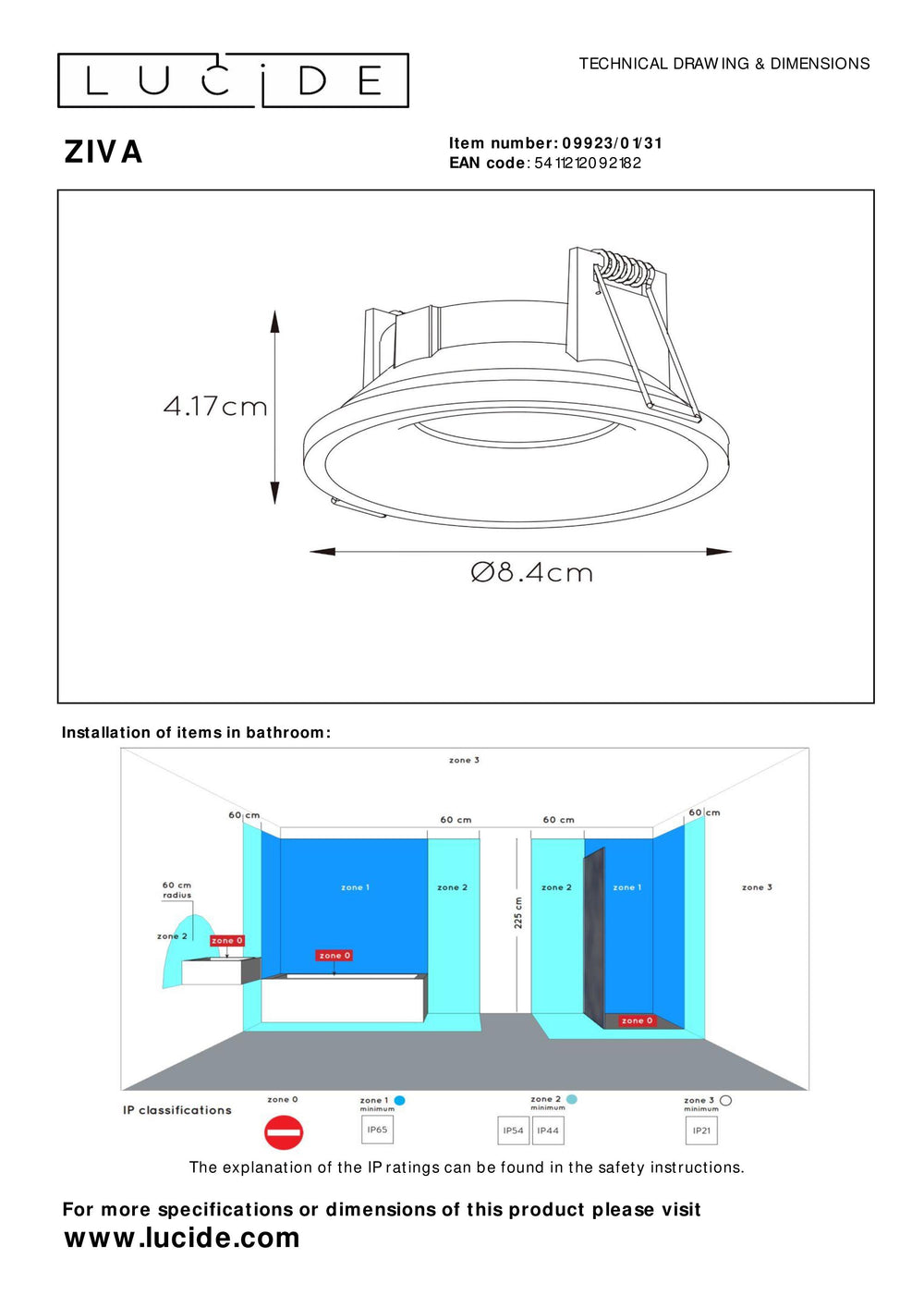 Lucide ZIVA LED Einbau-Badezimmerstrahler, GU10-Fassung, IP44, rundes Aluminium, Sandweiß, Ø84mm