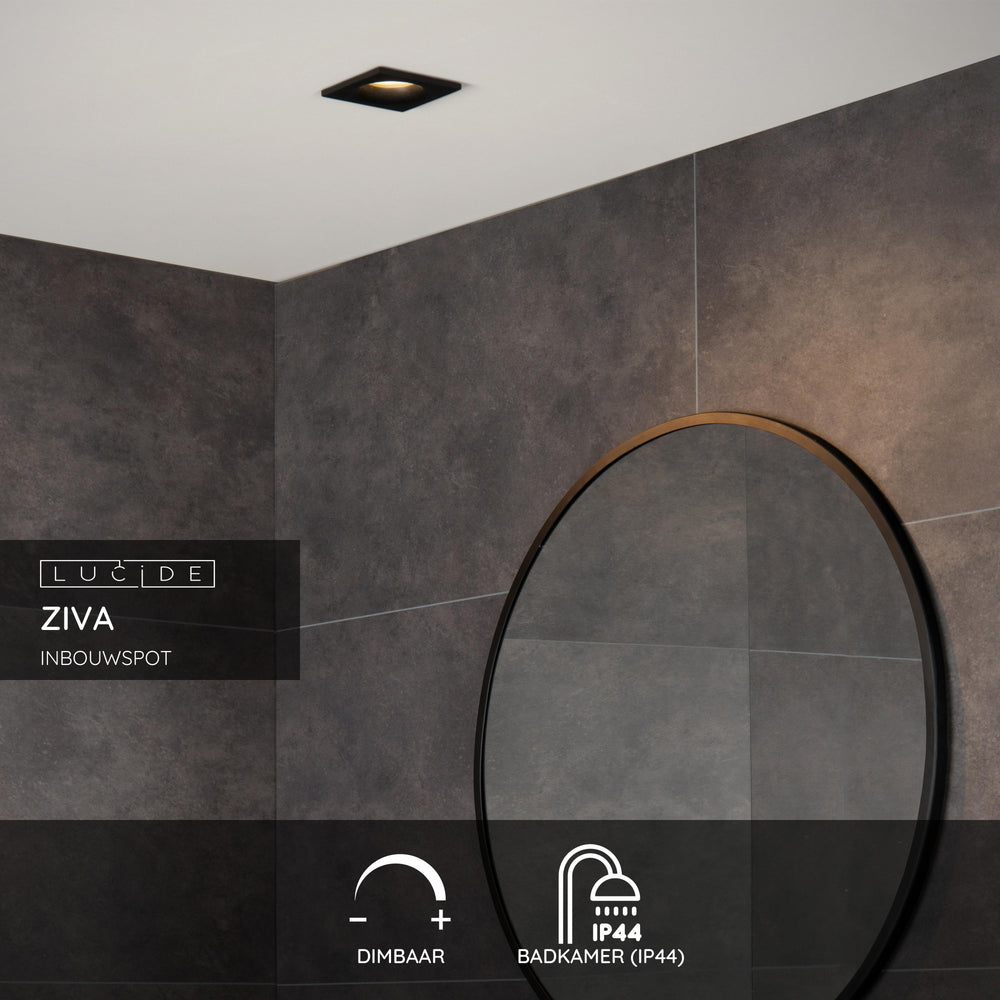 Lucide ZIVA recessed LED spot Sand Black, 1xGU10, IP44 bathroom light, square aluminium 85x85mm