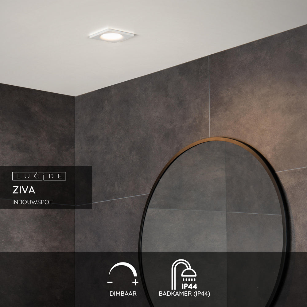 Lucide ZIVA bathroom recessed spotlight, 1xGU10, IP44, White aluminium, square 85x85mm, modern design