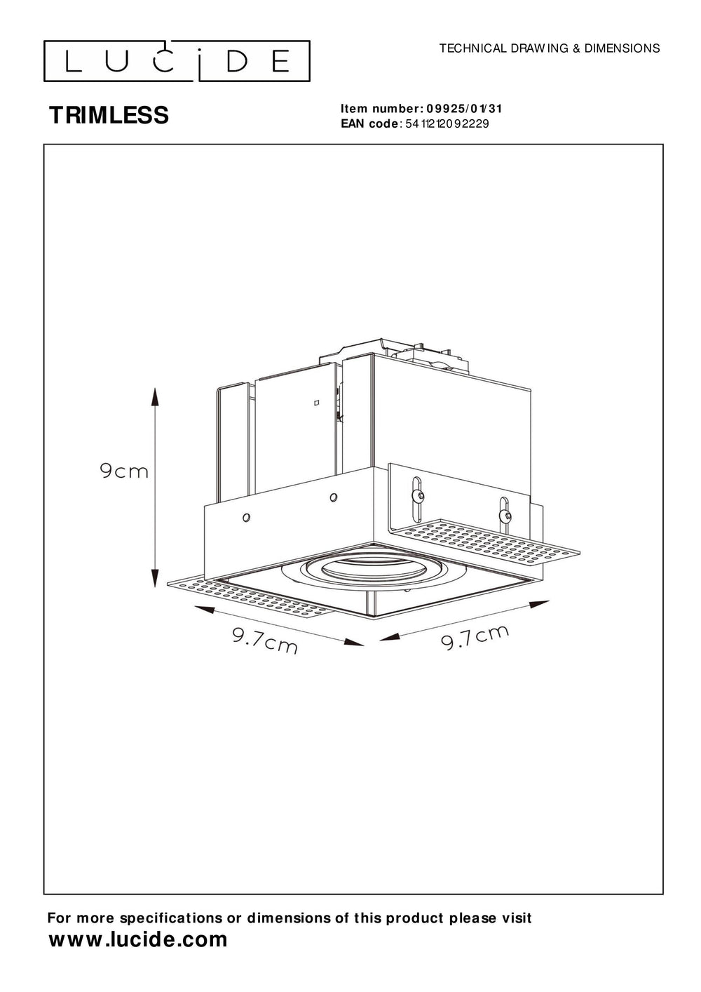 Lucide TRIMLESS Einbaustrahler, 1xGU10, quadratisch, Sandweiß, IP20, modernes Aluminium-Design