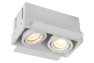Lucide TRIMLESS recessed spot light 2xGU10, aluminium, tiltable, dimmable, IP20, White, 185x97mm