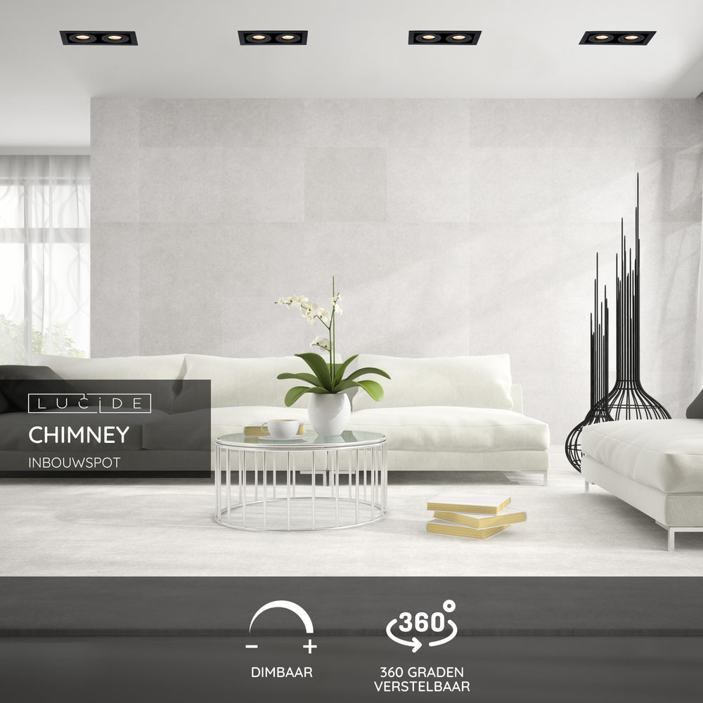 Lucide CHIMNEY Einbaustrahler 2xGU10 Sand Schwarz Aluminium IP20 220-240V 205x115mm modernes Design