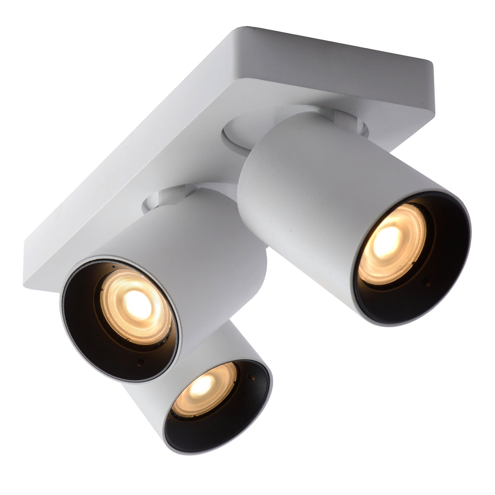 Lucide NIGEL LED Deckenstrahler, 3x5W GU10 dim to warm 2200K-3000K, verstellbares Aluminium Weiß, IP20