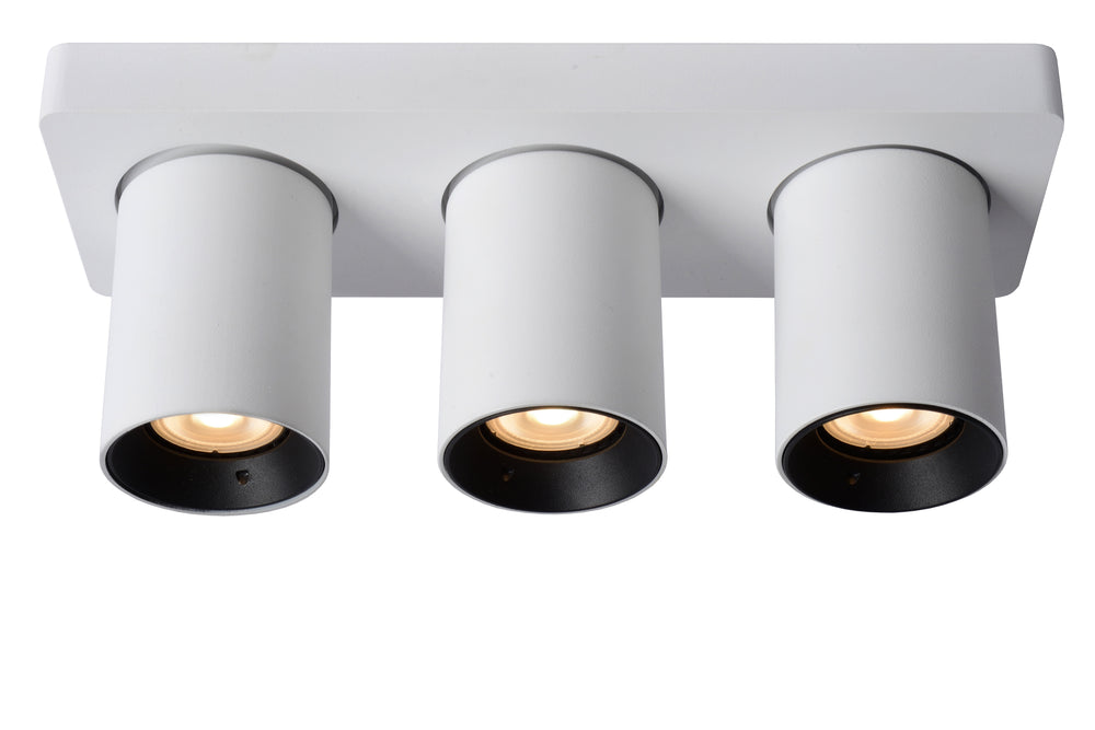 Lucide NIGEL LED Deckenstrahler, 3x5W GU10 dim to warm 2200K-3000K, verstellbares Aluminium Weiß, IP20