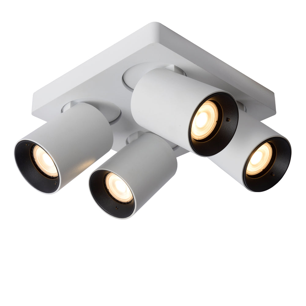 Lucide NIGEL LED Deckenstrahler, 4x5W GU10 Dim to Warm 2200K-3000K, quadratisch Weiß Aluminium, IP20