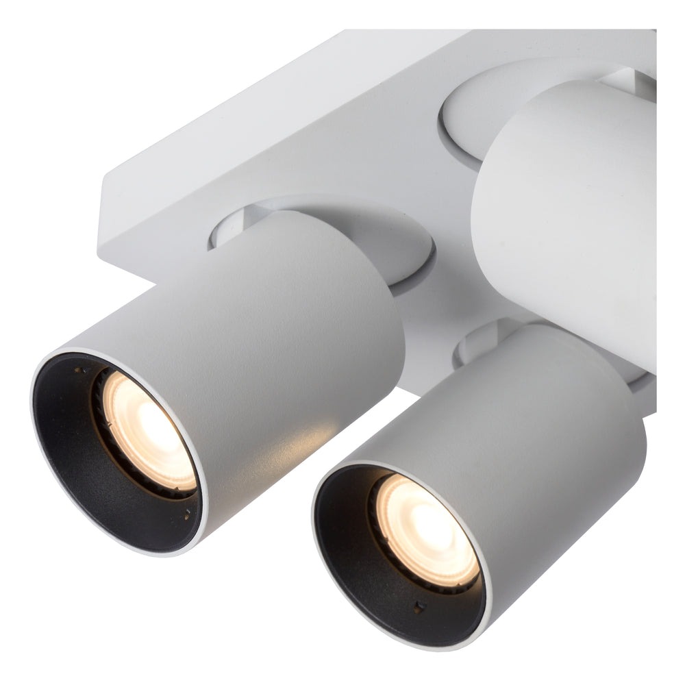 Lucide NIGEL LED ceiling spotlight, 4x5W GU10 dim to warm 2200K-3000K, square White aluminum, IP20