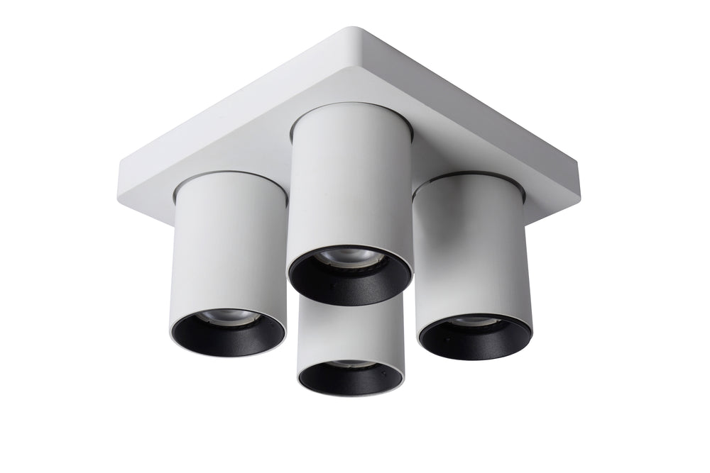 Lucide NIGEL LED ceiling spotlight, 4x5W GU10 dim to warm 2200K-3000K, square White aluminum, IP20