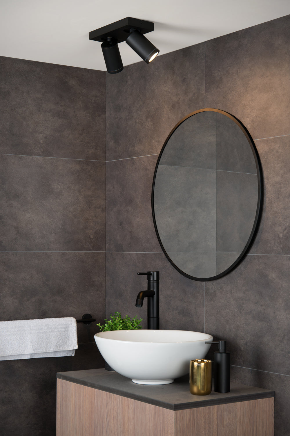 Lucide TAYLOR LED Deckenstrahler, 2x5W GU10 dim to warm 2200K-3000K, IP44 Badezimmerleuchte Schwarz