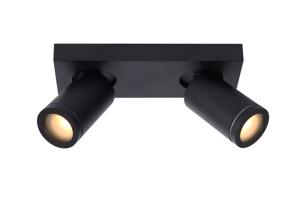 Lucide TAYLOR LED ceiling spotlight, 2x5W GU10 dim to warm 2200K-3000K, IP44 bathroom light Black