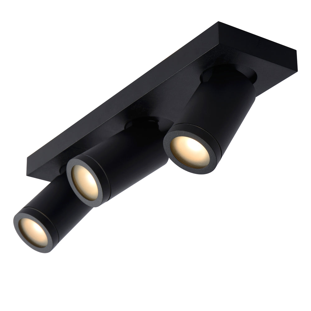 Lucide Taylor LED ceiling spot for bathroom, 3x5W GU10 dim to warm 2200K-3000K, IP44, Sand Black