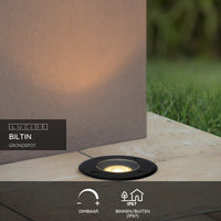 Lucide BILTIN LED Bodeneinbaustrahler IP67 Sand Matt Schwarz Ø108mm GU10 220-240V Außenleuchte