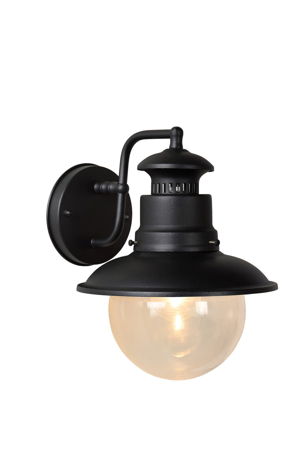 Lucide FIGO outdoor wall light, round 215mm, E27 socket, IP44 Black steel aluminium housing