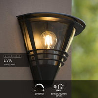 Lucide LIVIA wall light Black, modern aluminum, E27 socket, 60W max, IP44 outdoor indoor lighting