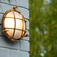 Lucide Dudley wall light indoor outdoor round 220mm E27 40W IP65 matte gold brass retro style
