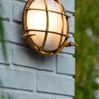 Lucide Dudley wall light indoor outdoor round 220mm E27 40W IP65 matte gold brass retro style