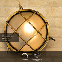 Lucide Dudley wall light indoor outdoor round 220mm E27 40W IP65 matte gold brass retro style