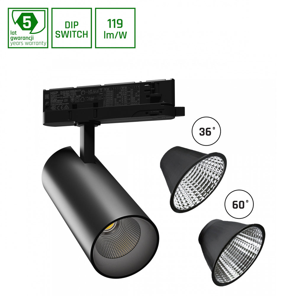 Spectrum LED Track Light Black 3-Phase 25W 4000K 2650 lumens 36° Beam IP20 Aluminum Housing