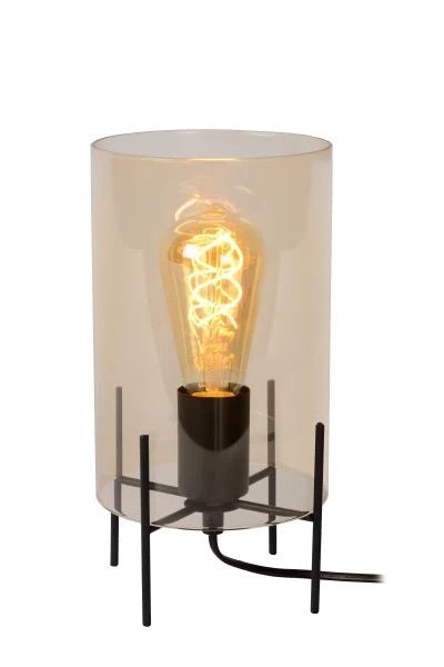 Lucide STEFFIE Tischleuchte Ø15cm, 1xE27, max. 40W, Amber Glas-Schirm, Schwarzer Metallfuß, IP20 Innenbeleuchtung