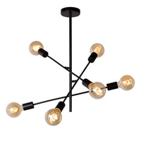 Lucide LESTER ceiling light, 6xE27 sockets, 220-240V, dimmable, modern metal design in Matt Black, IP20
