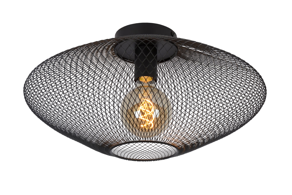 Lucide MESH ceiling light Ø45cm, E27 socket, 220-240V, 40W max, metal matt black, IP20 modern design