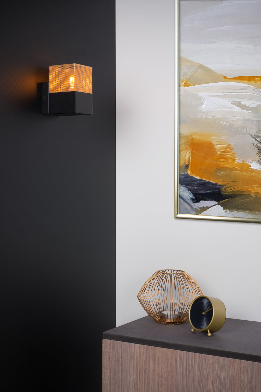Lucide RENATE wall light, 1xE27 socket, 40W max, metal, matt black and gold, 220-240V, IP20
