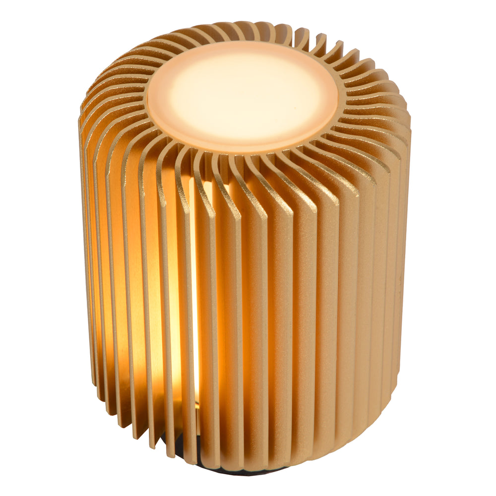 Lucide TURBIN LED table lamp 5W 3000K Satin Gold modern metal cylinder design with cord switch IP20