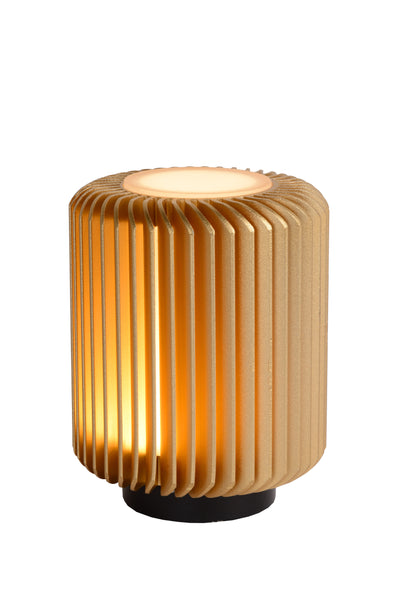 Lucide TURBIN LED table lamp 5W 3000K Satin Gold modern metal cylinder design with cord switch IP20