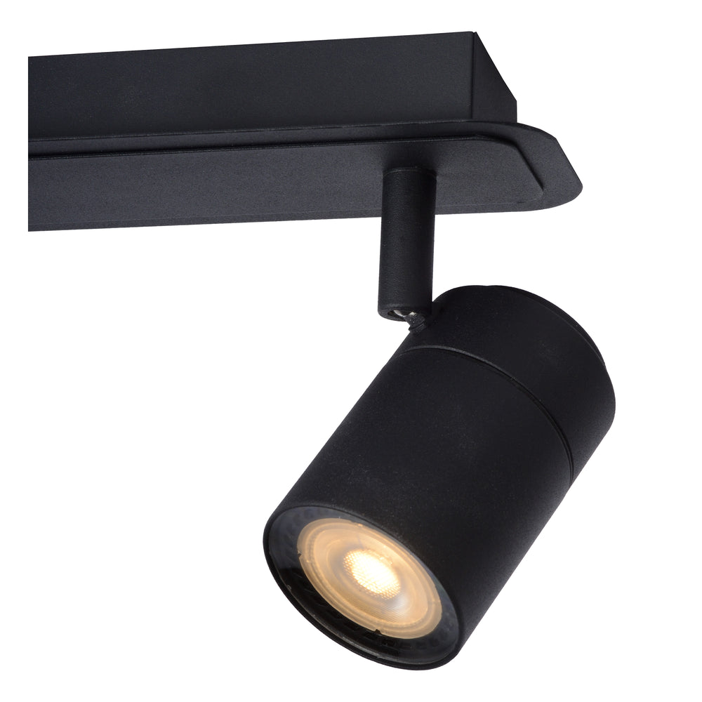 Lucide LENNERT LED Badezimmer-Deckenstrahler, 2x5W GU10 dimmbar, 3000K, IP44, Sand Matt Schwarz