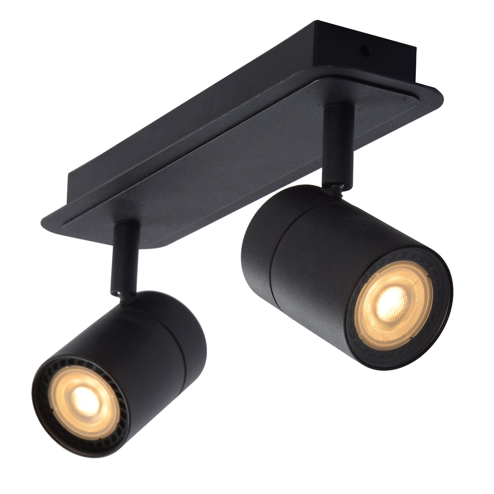 Lucide LENNERT LED Badezimmer-Deckenstrahler, 2x5W GU10 dimmbar, 3000K, IP44, Sand Matt Schwarz