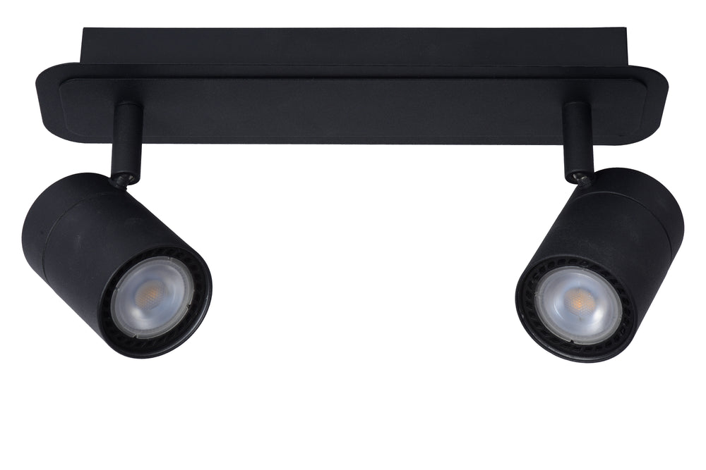 Lucide LENNERT LED Badezimmer-Deckenstrahler, 2x5W GU10 dimmbar, 3000K, IP44, Sand Matt Schwarz